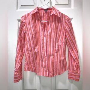 Ann Taylor Loft Blouse Womens Petite Multi Color Striped Top Long Sleeve Size SP